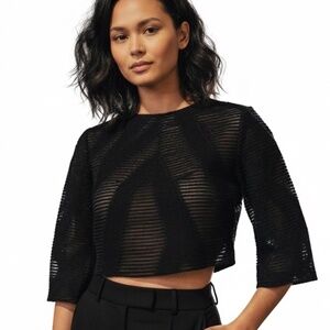 Tibi NY Women's Black Ribbed with cutouts Crop Top Wool Blend 3/4 sleeve Size 2